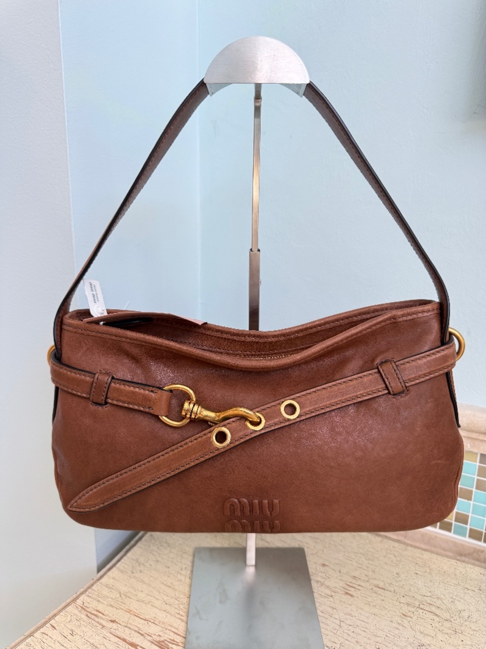 Miu Miu Adventure Shoulder Bag in Nappa Brown Leather Pre-Owned